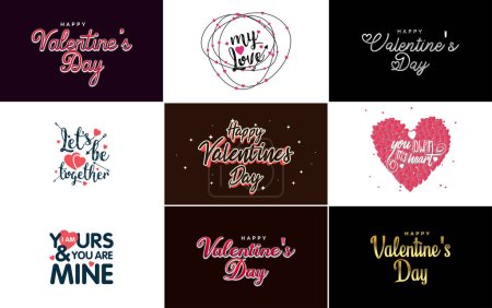 Illustration for Happy Valentine's Day typography design with a heart-shaped balloon and a gradient color scheme - Royalty Free Image