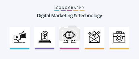 Ilustración de Digital Marketing And Technology Line 5 Icon Pack Including new. business. feature. close. board. Creative Icons Design - Imagen libre de derechos