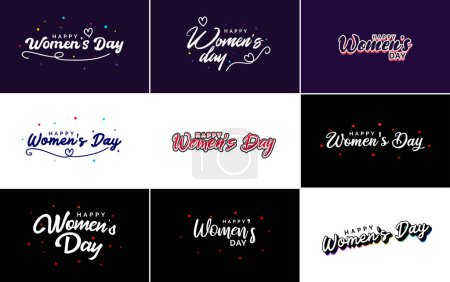 Téléchargez les illustrations : Pink Happy Women's Day typographical design elements set for greeting cards - en licence libre de droit