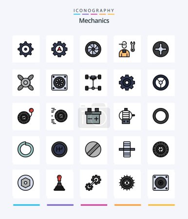 Ilustración de Creative Mechanics 25 Line FIlled icon pack  Such As cooler. pin. wheel. cross. repair - Imagen libre de derechos