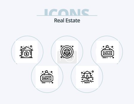 Téléchargez les illustrations : Real Estate Line Icon Pack 5 Icon Design. insurance. real. house. heating. sign - en licence libre de droit