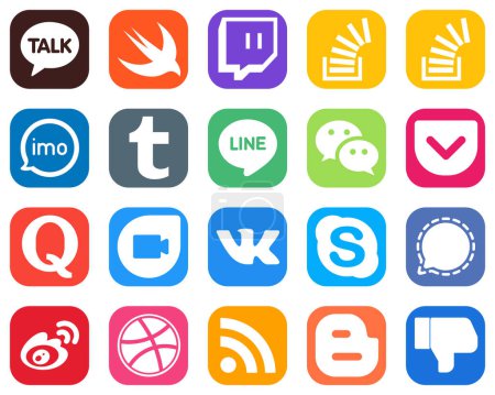 Illustration for 20 Social Media Icons for All Your Needs such as question. pocket. audio. messenger and line icons. Stylish Gradient Icon Set - Royalty Free Image