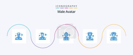 Téléchargez les illustrations : Male Avatar Blue 5 Icon Pack Including . man. labor. police. military - en licence libre de droit