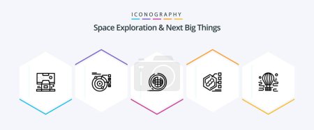 Illustration for Space Exploration And Next Big Things 25 Line icon pack including examination. bacteria. planetary. terra. planet - Royalty Free Image