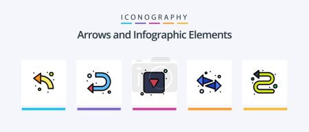 Illustration for Arrow Line Filled 5 Icon Pack Including left. arrows. sign. arrow. arrow. Creative Icons Design - Royalty Free Image