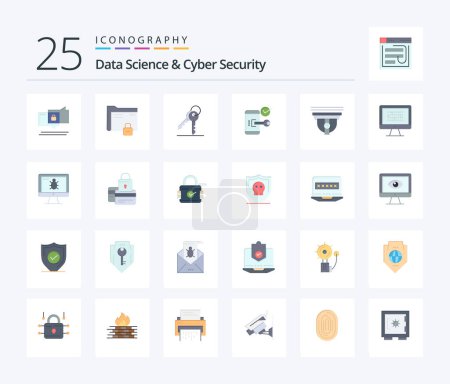 Téléchargez les illustrations : Data Science And Cyber Security 25 Flat Color icon pack including phone. mobile. secure. lock. room - en licence libre de droit
