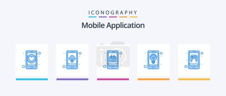 Téléchargez les illustrations : Mobile Application Blue 5 Icon Pack Including entertainment. idea. agenda. creativity. application. Creative Icons Design - en licence libre de droit
