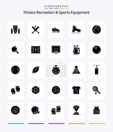 Téléchargez les illustrations : Creative Fitness Recreation And Sports Equipment 25 Glyph Solid Black icon pack  Such As pong. nba. boot. basketball. skating - en licence libre de droit