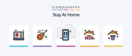 Téléchargez les illustrations : Stay At Home Line Filled 5 Icon Pack Including . game. kitchen. balloon. television. Creative Icons Design - en licence libre de droit