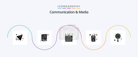 Ilustración de Communication And Media Glyph 5 Icon Pack Including . manuals. television. information. radio - Imagen libre de derechos