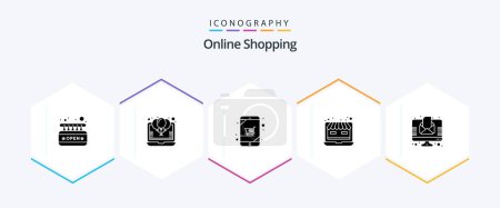Illustration for Online Shopping 25 Glyph icon pack including web. laptop. percentage. online shop - Royalty Free Image