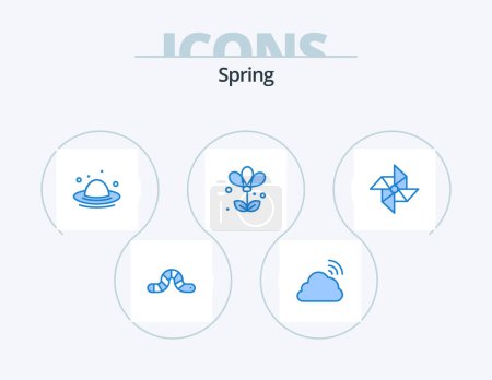 Téléchargez les illustrations : Spring Blue Icon Pack 5 Icon Design. spring. nature. weather. floral. spring - en licence libre de droit