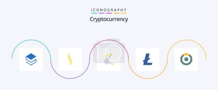 Téléchargez les illustrations : Cryptocurrency Flat 5 Icon Pack Including komodo. lite coin. currency. cryptocurrency. crypto currency - en licence libre de droit