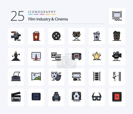 Ilustración de Cenima 25 Line Filled icon pack including drink. beverage. cinema. director. chair - Imagen libre de derechos