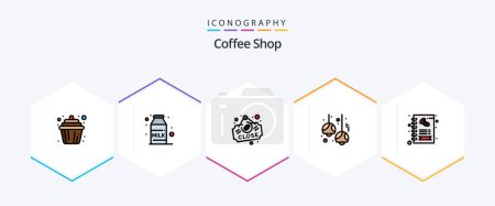Illustration for Coffee Shop 25 FilledLine icon pack including coffee. lights. board. lamps. cafe - Royalty Free Image