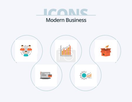 Ilustración de Modern Business Flat Icon Pack 5 Icon Design. social. hierarchy. market. communication. team - Imagen libre de derechos