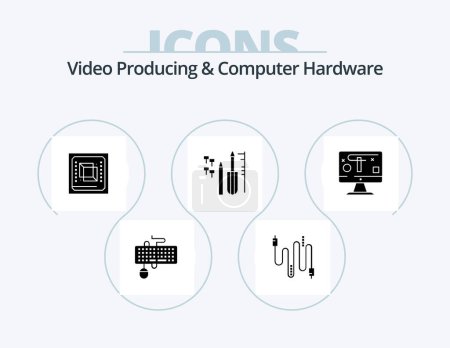 Illustration for Video Producing And Computer Hardware Glyph Icon Pack 5 Icon Design. equipment. custom. communication. reapair. hardware - Royalty Free Image