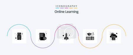 Illustration for Online Learning Glyph 5 Icon Pack Including digital. graduation. file. education. pencil - Royalty Free Image