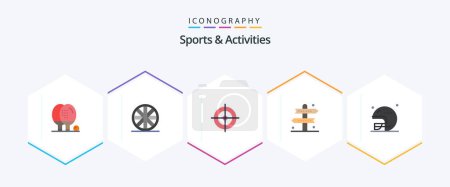 Illustration for Sports and Activities 25 Flat icon pack including rugby. football. shooting board. recreation. directions - Royalty Free Image