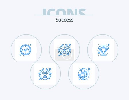 Ilustración de Sucess Blue Icon Pack 5 Icon Design. value. diamond. check. star. success - Imagen libre de derechos