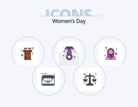 Illustration for Womens Day Line Filled Icon Pack 5 Icon Design. heart. gift. learning. ring. diamond - Royalty Free Image