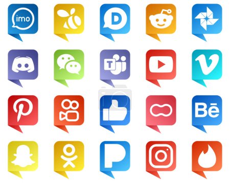Téléchargez les illustrations : 20 Stylish Chat bubble style Social Media Icons such as video. discord. microsoft team and wechat icons. Creative and professional - en licence libre de droit