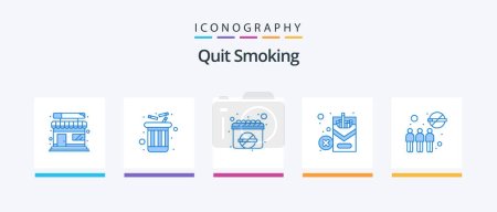 Téléchargez les illustrations : Quit Smoking Blue 5 Icon Pack Including team. cigarette. calendar. smoking. lifestyle. Creative Icons Design - en licence libre de droit