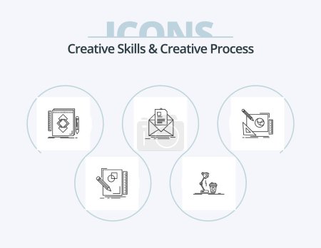 Téléchargez les illustrations : Creative Skills And Creative Process Line Icon Pack 5 Icon Design. leadership. team. graphic. process. imagine - en licence libre de droit