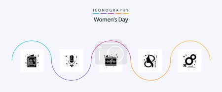 Téléchargez les illustrations : Womens Day Glyph 5 Icon Pack Including symbol. eight. record. ay. day - en licence libre de droit