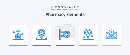 Téléchargez les illustrations : Pharmacy Elements Blue 5 Icon Pack Including chat. pills. hospital. medicine. health. Creative Icons Design - en licence libre de droit