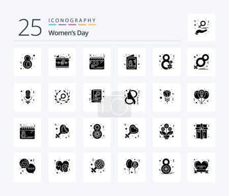 Illustration for Womens Day 25 Solid Glyph icon pack including invite. day. love. card. women - Royalty Free Image