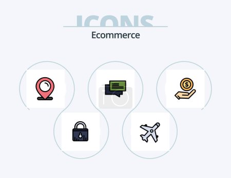 Téléchargez les illustrations : Ecommerce Line Filled Icon Pack 5 Icon Design. online. ecommerce. shopping. credit card. dollar - en licence libre de droit