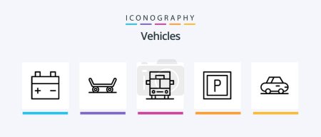 Téléchargez les illustrations : Vehicles Line 5 Icon Pack Including . tire. road. lines. Creative Icons Design - en licence libre de droit