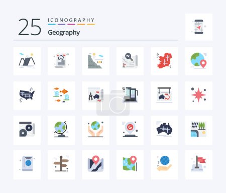 Téléchargez les illustrations : Geo Graphy 25 Flat Color icon pack including travel. destination. travel. fishing. fish - en licence libre de droit