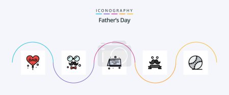 Téléchargez les illustrations : Fathers Day Line Filled Flat 5 Icon Pack Including moustache. day. fathers. celebrate. father - en licence libre de droit