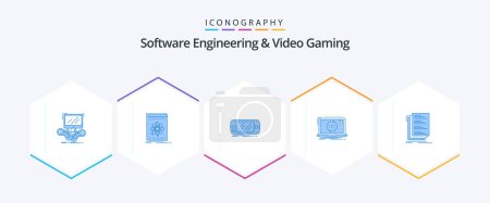 Illustration for Software Engineering And Video Gaming 25 Blue icon pack including new. app. platform. psp. game - Royalty Free Image