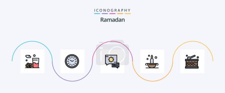 Illustration for Ramadan Line Filled Flat 5 Icon Pack Including festival. lamp. wall clock. islam. aladdin - Royalty Free Image