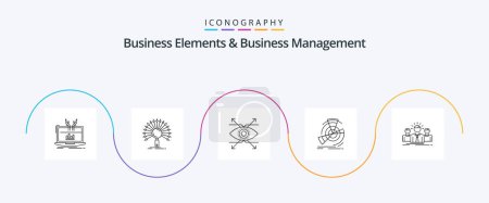 Téléchargez les illustrations : Business Elements And Business Managment Line 5 Icon Pack Including point. diagram. network. data. look - en licence libre de droit