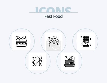 Téléchargez les illustrations : Fast Food Line Icon Pack 5 Icon Design. . . food. fast. hotdog - en licence libre de droit