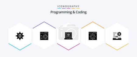 Illustration for Programming And Coding 25 Glyph icon pack including develop. code. development. development - Royalty Free Image