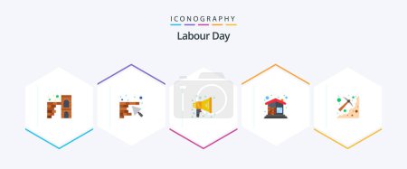 Illustration for Labour Day 25 Flat icon pack including digging. wall. announce. home. building - Royalty Free Image