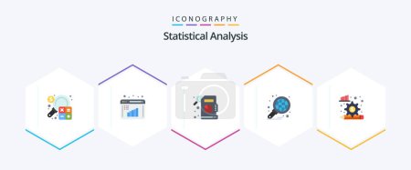 Illustration for Statistical Analysis 25 Flat icon pack including diagram. report. data evaluation. graph. business - Royalty Free Image