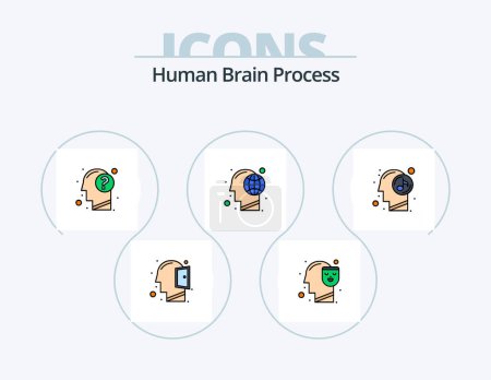 Illustration for Human Brain Process Line Filled Icon Pack 5 Icon Design. human. thinking. ecology. open mind. head - Royalty Free Image