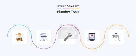 Téléchargez les illustrations : Plumber Flat 5 Icon Pack Including . plumber. system. mechanical. plumbing - en licence libre de droit
