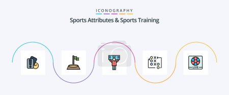 Ilustración de Sports Atributes And Sports Training Line Filled Flat 5 Icon Pack Including live. tactic. fan. strategy. game - Imagen libre de derechos