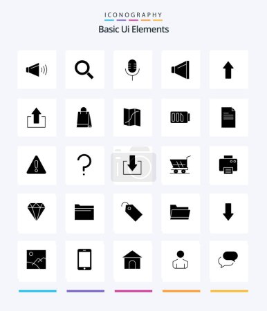 Ilustración de Creative Basic Ui Elements 25 Glyph Solid Black icon pack  Such As up. arrow. mic. volume. sound - Imagen libre de derechos