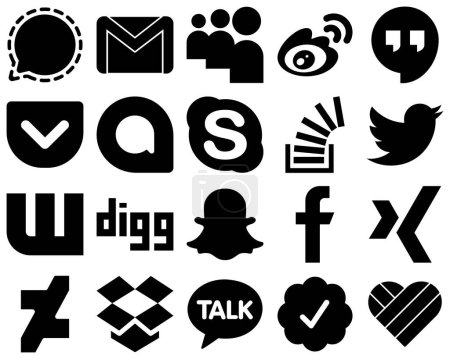 Illustration for 20 Versatile Black Solid Social Media Icons such as question. chat. sina. skype and pocket icons. Eye-catching and high-definition - Royalty Free Image