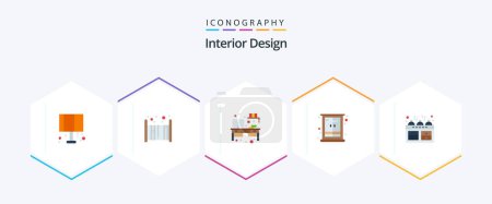 Illustration for Interior Design 25 Flat icon pack including cooker. wardrobe. work place. interior. cupboard - Royalty Free Image