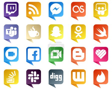 Ilustración de Chat bubble style Icons for Popular Social Media 20 pack such as facebook. swift. microsoft team. odnoklassniki and icons. High quality and modern - Imagen libre de derechos