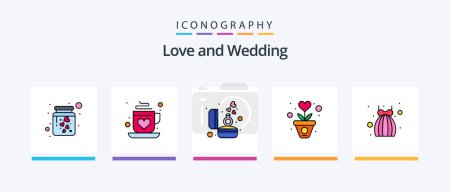 Illustration for Wedding Line Filled 5 Icon Pack Including dress. video camera. wedding car. video. love. Creative Icons Design - Royalty Free Image